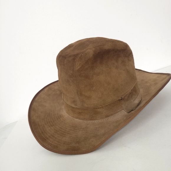 Hush Puppies Other - Hush Puppies Western Suede Brown Leather Cowboy Hat Sz 7 1/4 Casual Headwear